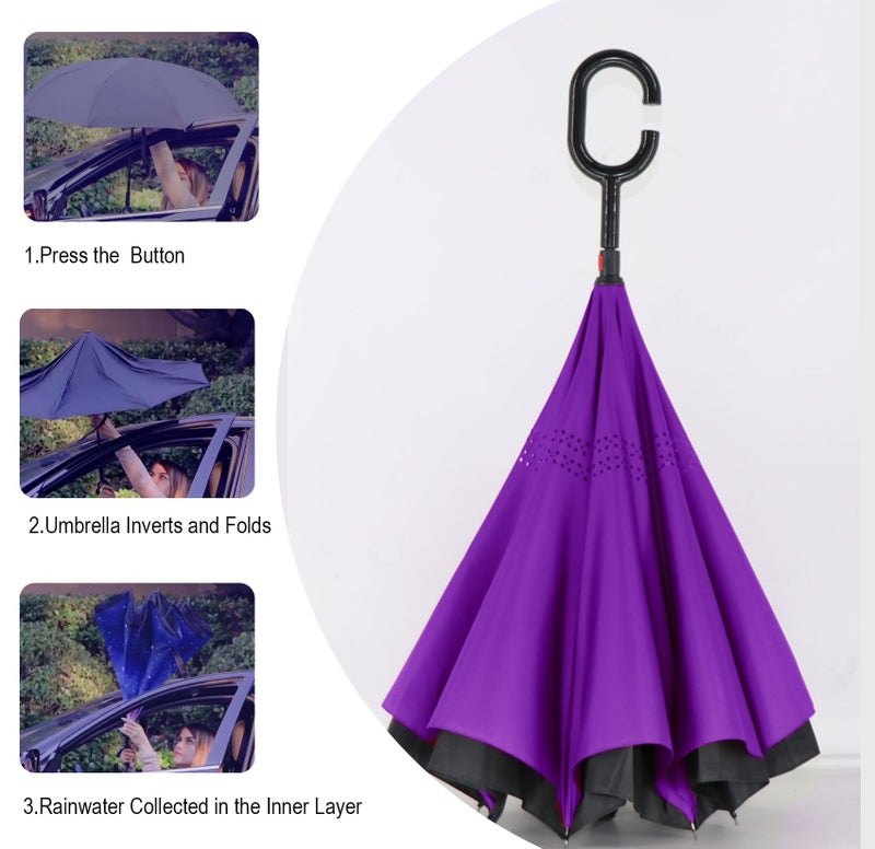 SIEPASA Spar. Saa Double Layer Inverted Umbrella with C-Shaped Handle, Anti-UV Waterproof Windproof Straight Umbrella for Car Rain Outdoor Use - Image 5